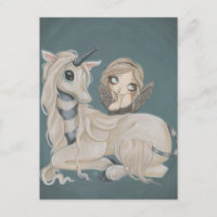 Hadas de ángel gótico con postal de unicornio