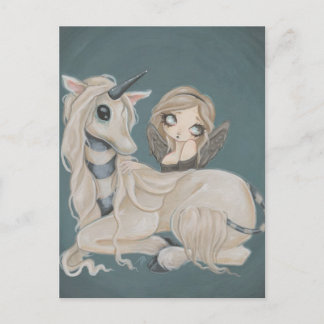 Hadas de ángel gótico con postal de unicornio