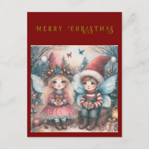 Hadas de Navidad en el bosque Tarjeta postal de va