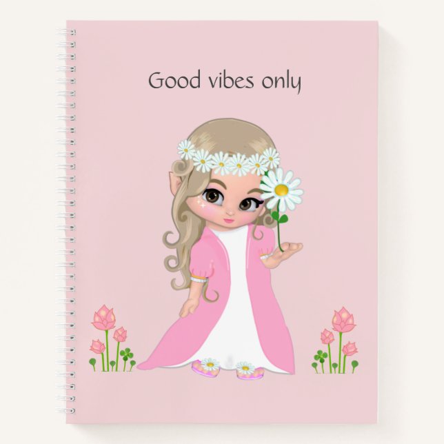 Hadas y Flores en Libreta Rosa Claro (Anverso)