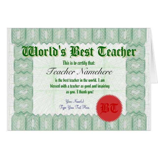 Haga que el mejor profesor de un mundo certifica (Anverso (Horizontal))