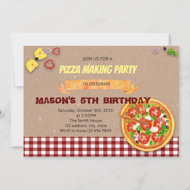 Haga su propia invitación del fiesta de la pizza (Anverso)