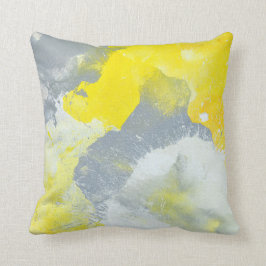 "Haga un lío" almohada gris y amarilla del arte