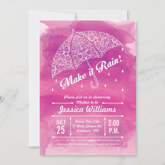 Hágale el rosa de la invitación de la ducha de la (Anverso)