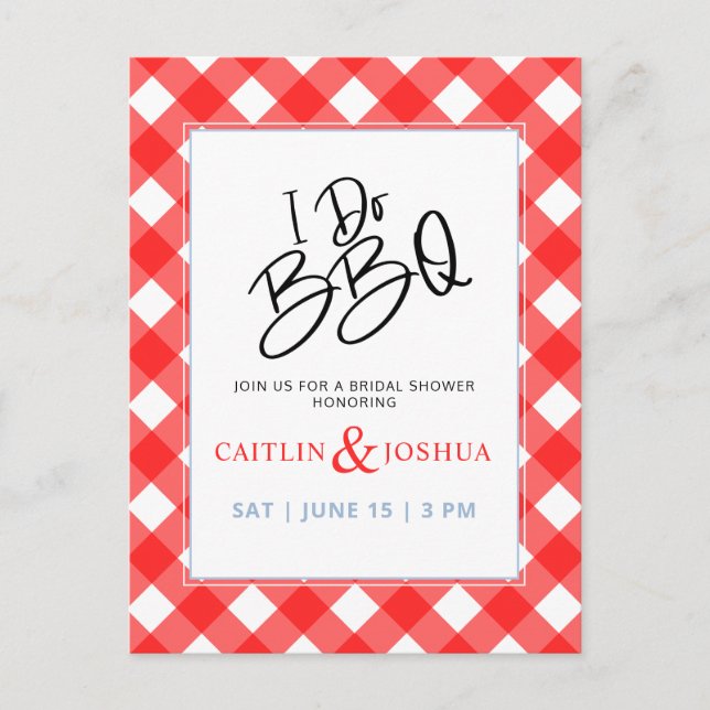Hago BBQ Bridal Shower Red Plaid Party Invitación (Anverso)