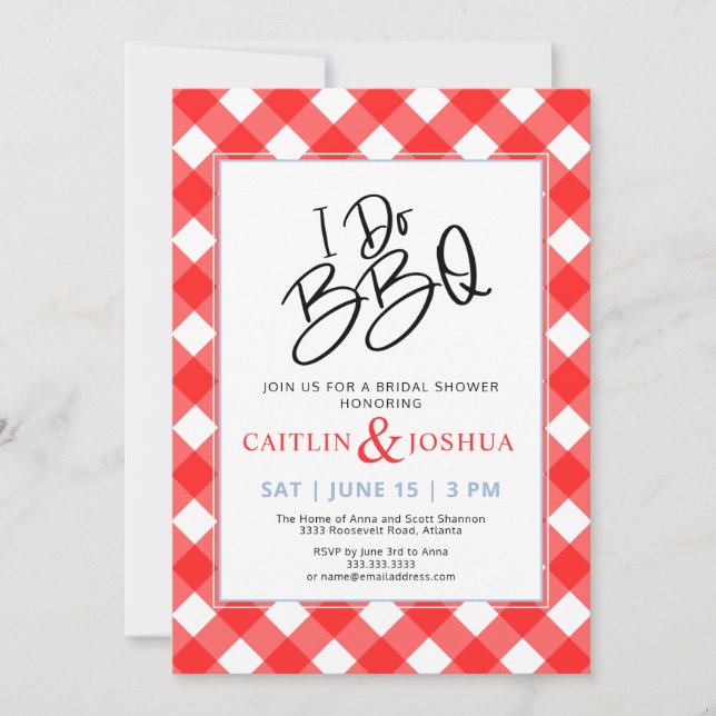 Hago BBQ Bridal Shower Red Plaid Party Invitación (Anverso)