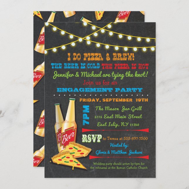Hago invitaciones a Pizza y Brew Engagement Party (Anverso / Reverso)