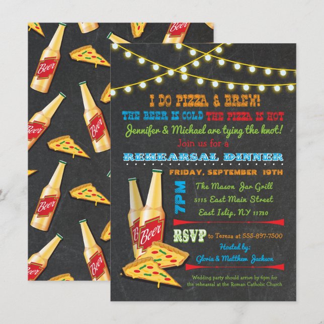 Hago invitaciones a Pizza y Brew para la cena de e (Anverso / Reverso)