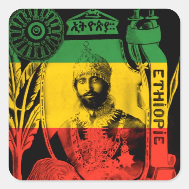 Haile Selassie Pegatina Red Gold Green Rasta (Anverso)
