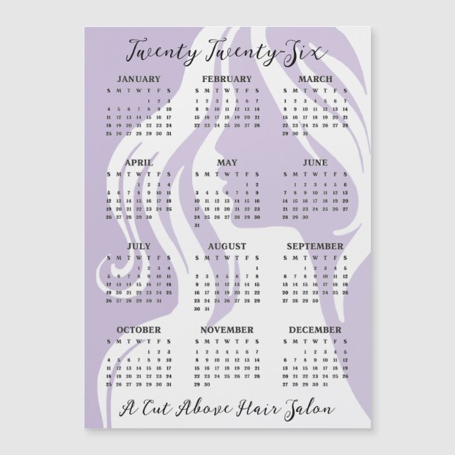 Hair Salon Design 2026 Calendar Magnetic Card (Anverso)