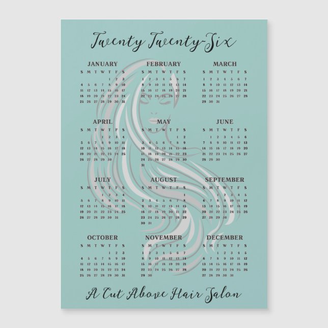 Hair Salon Design 2026 Calendar Magnetic Card (Anverso)