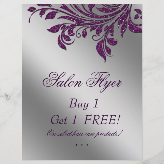 Hair Salon Flyer Sale Zebra Sparkle Purple Silver (Frente)