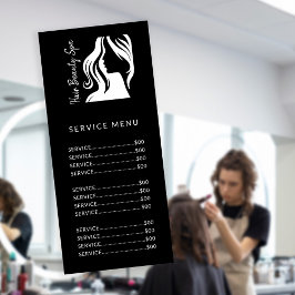 Hair salon logo elegante menú de servicio en blanc