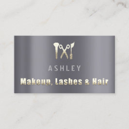 Hair Salon Makeup Lash Tarjeta de cita Gray Gold