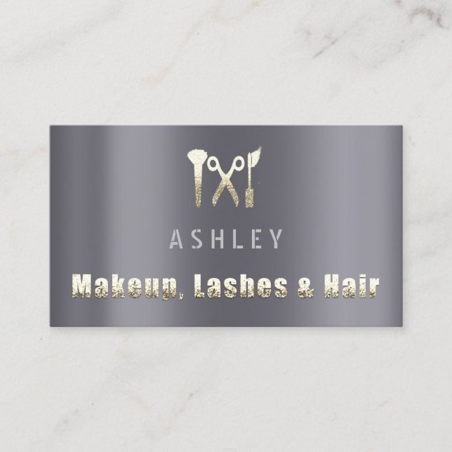Hair Salon Makeup Lash Tarjeta de cita Gray Gold (Anverso)