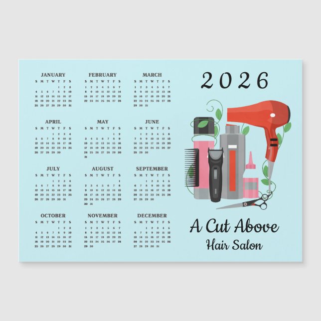Hair Stylist Design 2026 Calendar Magnetic Card (Anverso)