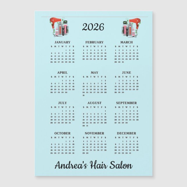 Hair Stylist Design 2026 Calendar Magnetic Card (Anverso)