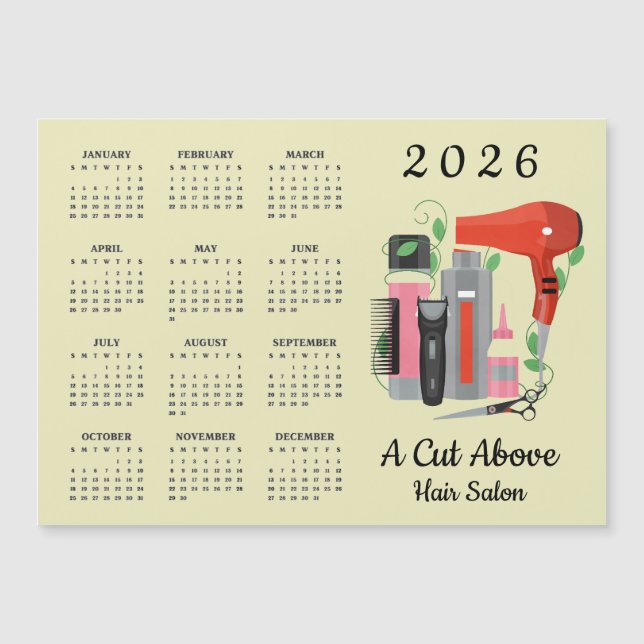Hair Stylist Design 2026 Calendar Magnetic Card (Anverso)