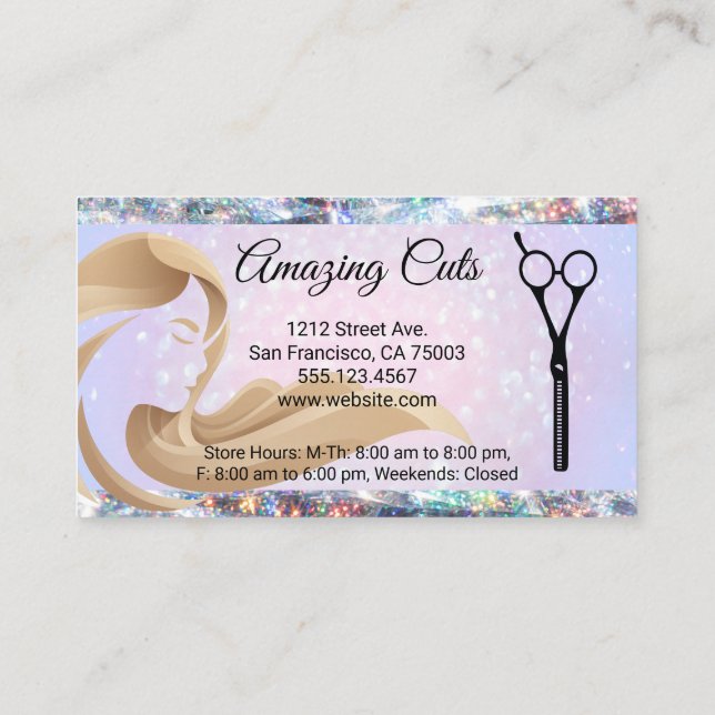 Hair Stylist | Tarjeta Punch de tijeras | Purpurin (Reverso)