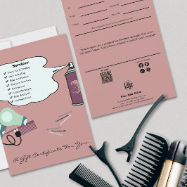 Hair Tools Pink Salon Certificado Regalo Tarjeta p
