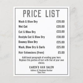 Hairdresser Hair Salon Leaflet Price List Flyer