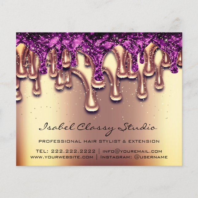 Hairdresser Nail Stylist Gold Purple Drill Flyer (Frente)