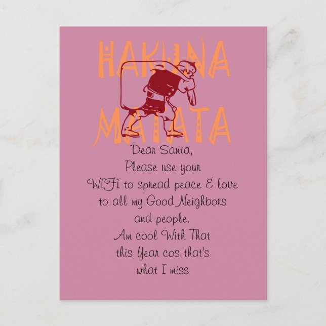 Hakuna Matata Querida tarjeta de correo de Santa M (Anverso)