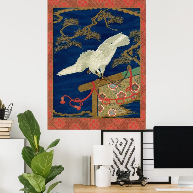 Halcón Blanco Japonés Antiguo Arte G.A. Audsley (Oficina en casa)