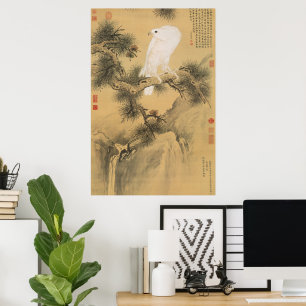 Halcón Blanco Vintage sobre Arte Chino del Árbol d