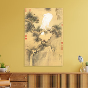 Halcon Blanco Vintage sobre Arte Chino del Pino