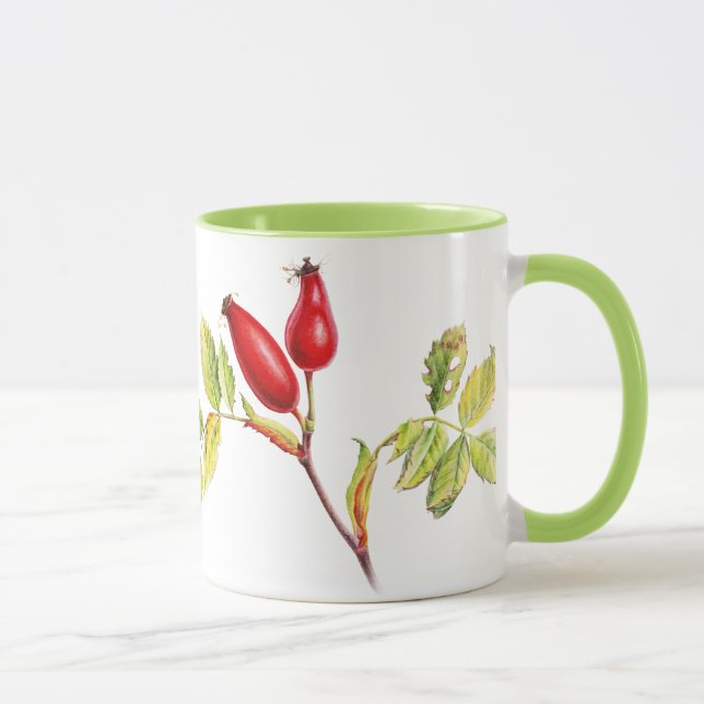 Halcón y taza verde de arte botánico de cadera ros (Derecha)