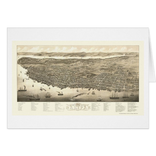 Halifax, NS, mapa panorámico de Canadá - 1879 (Anverso (Horizontal))