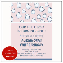 Halloween 1º cumpleaños invitaciones chica fantasm