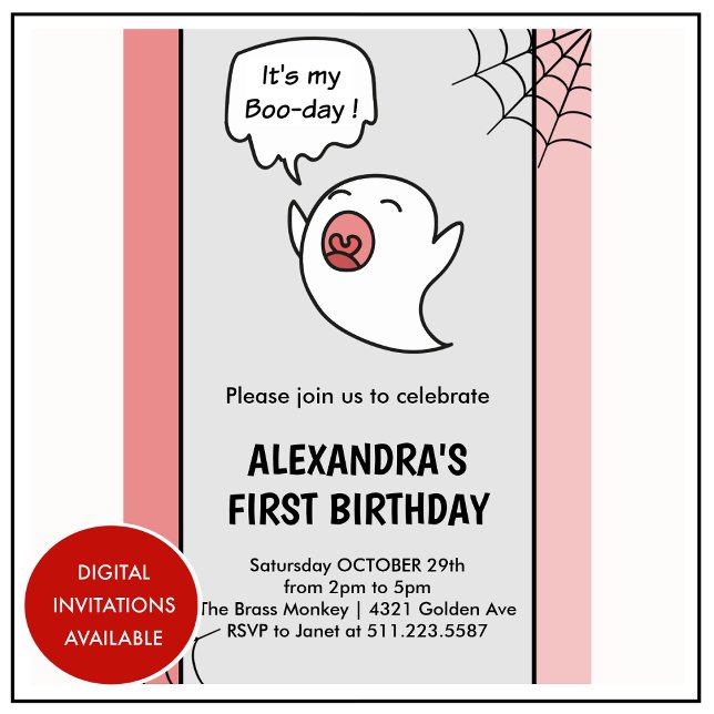 Halloween 1º cumpleaños invitaciones fantasma boo (Halloween 1st birthday invitations ghost boo 1)