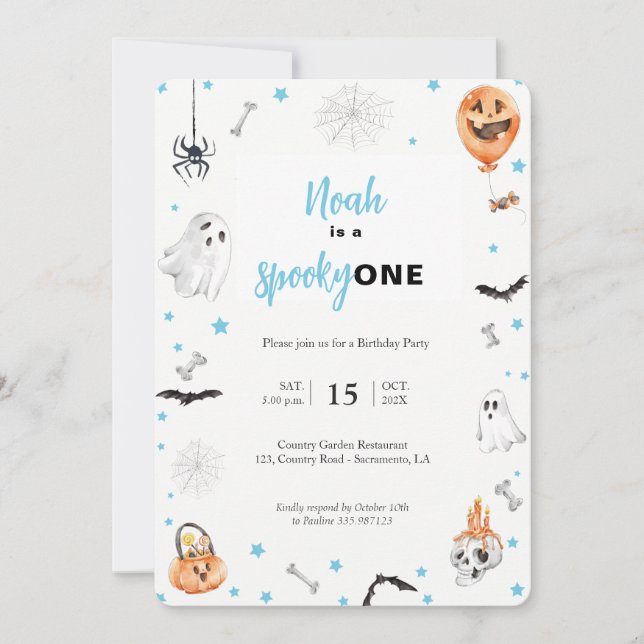 Halloween 1er cumpleaños Invitación de chico espel (Anverso)