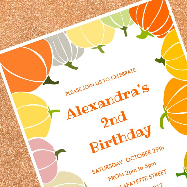 Halloween 2º cumpleaños invitaciones calabaza otoñ (Halloween-2nd-birthday-invitations-pumpkin-fall-1)
