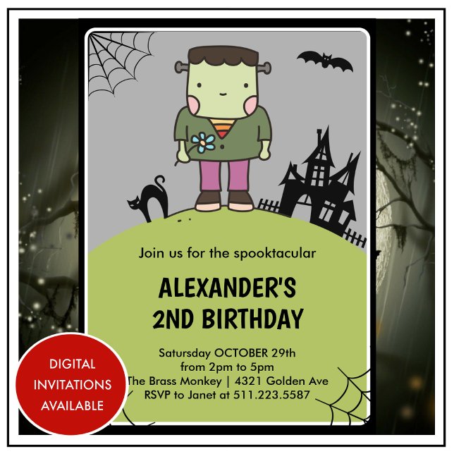 Halloween 2º cumpleaños invitaciones lindo Monster (halloween-2nd-birthday-invitations-cute-spooktacular-1)