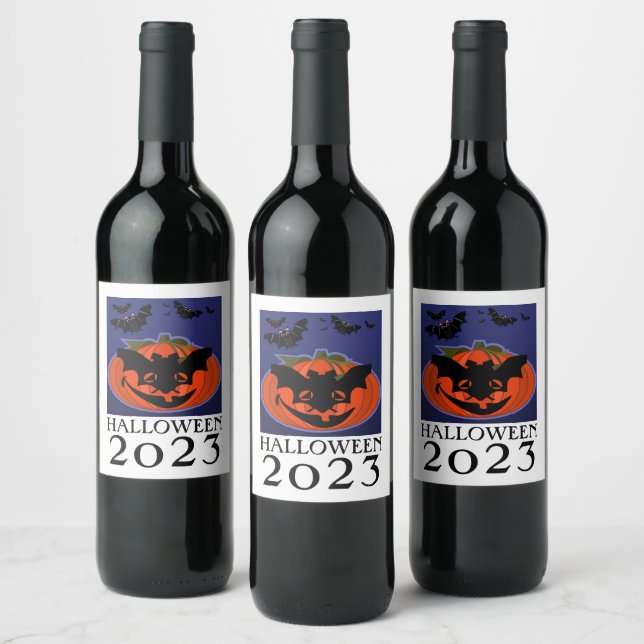 Halloween 2023 Calabaza con etiqueta de vino de má (Botellas)