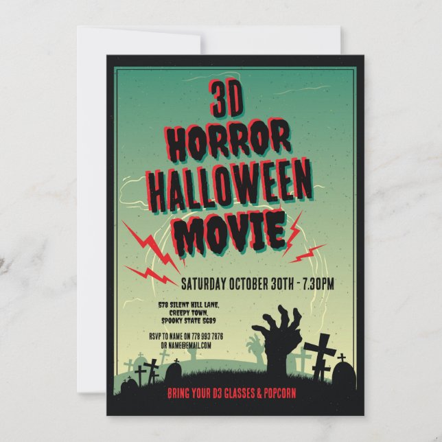 Halloween 3D Movie Horror Party Invitación (Anverso)