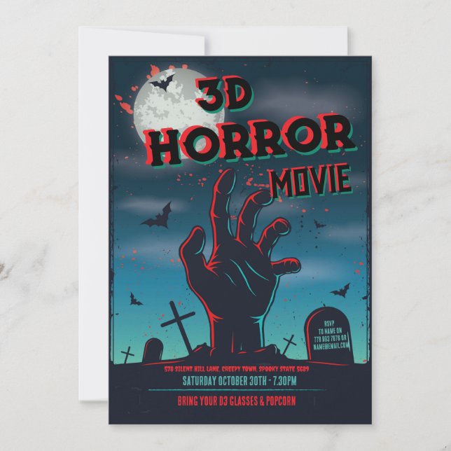 Halloween 3D Movie Horror Party Invitación (Anverso)