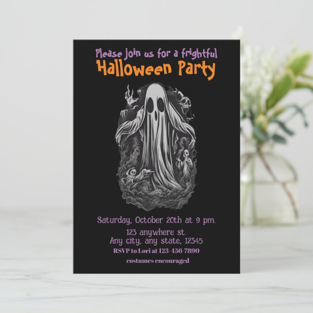 Halloween, 8 espíritus, espeluznante, invitación d (Anverso de pie)