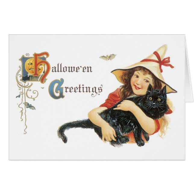 Halloween a la vieja usanza, Chica con gato negro (Anverso (Horizontal))