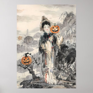 Halloween asiático místico - Arte acuarela