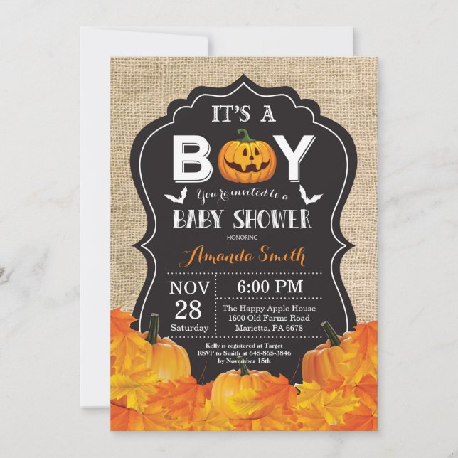 Halloween Baby Boy Ducha Tarjeta de Invitación Bur (Anverso)
