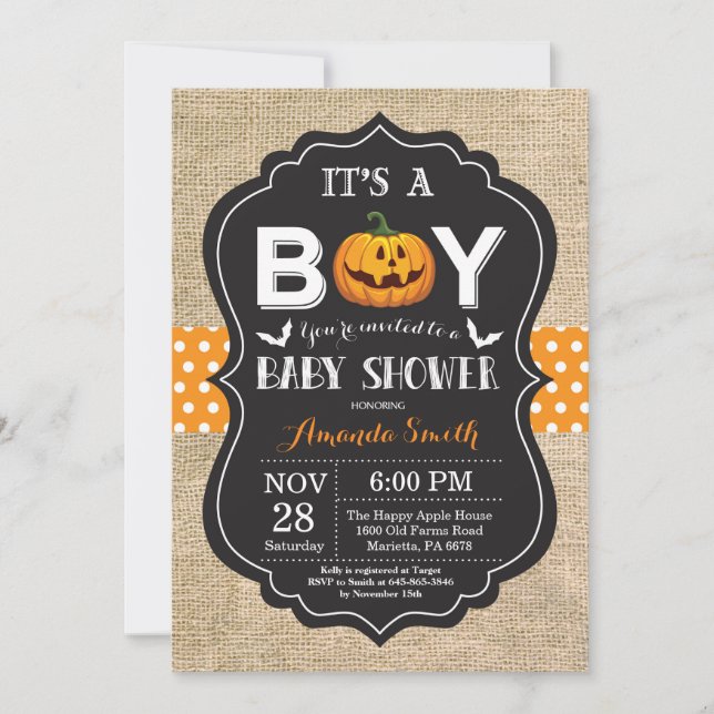 Halloween Baby Boy Ducha Tarjeta de Invitación Bur (Anverso)