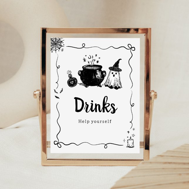 Halloween Baby está preparando bebidas Señal (Hand Drawn A Baby is Brewing Baby Shower Drinks Sign)