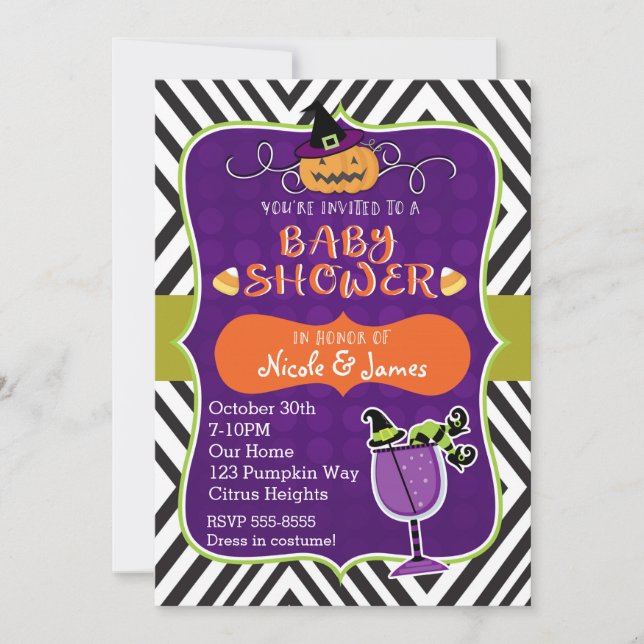 Halloween BABY SHOWER Curte Invitación Moderna (Anverso)