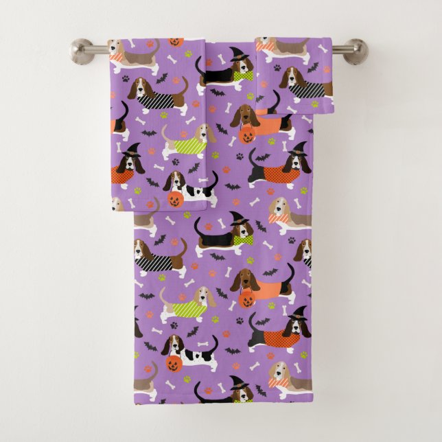 Halloween Basset Hound Bath Towel Set (In situ)