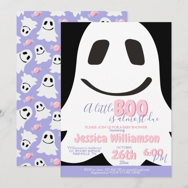 Halloween Bebé Chica Ducha Invitación Fantasma (Anverso / Reverso)