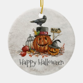 Halloween Black Bird and Pumpkins | Adorno